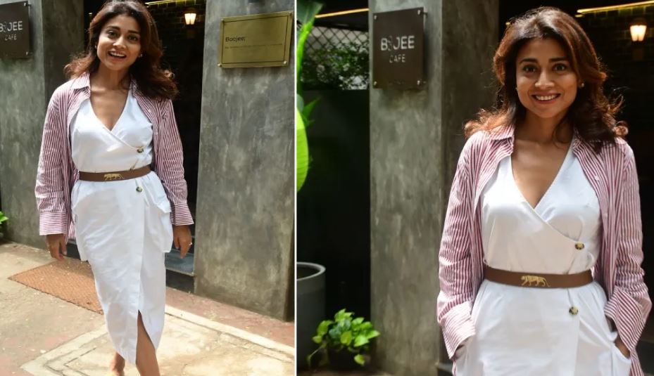 Shriya Saran hot pic: Shriya Saran spotted outside a cafe in Bandra in a white outfit, see photos